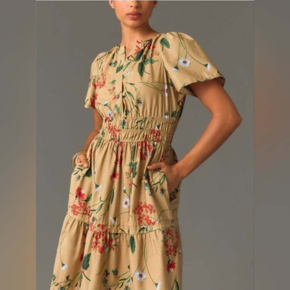 Anthropologie Beige and Red Floral Maxi Dress - Picture 2 of 9